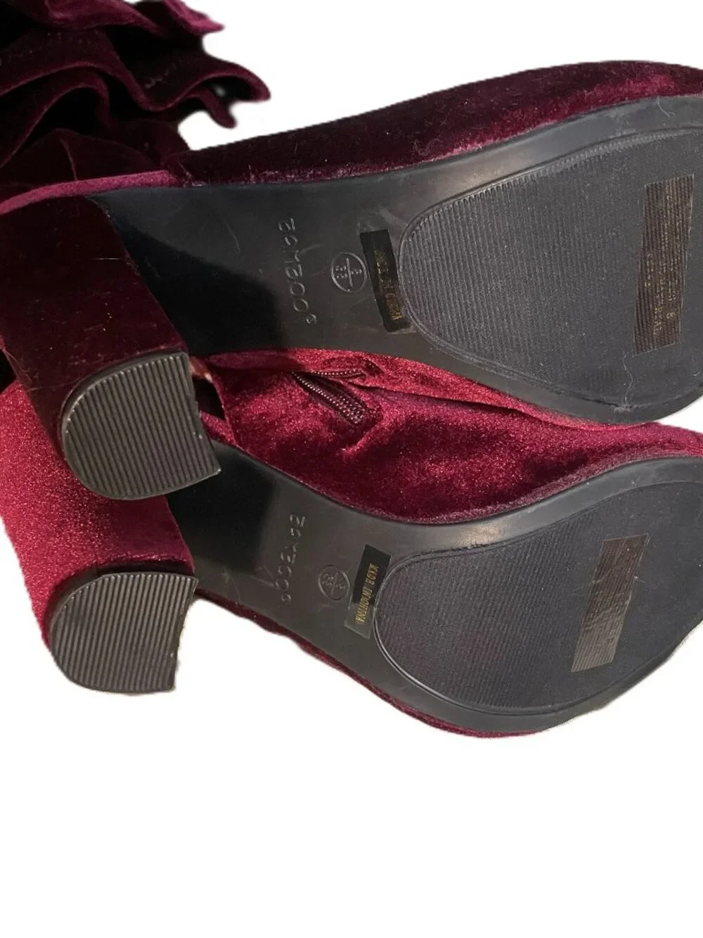 Bamboo - Red Velvet Over-the-Knee Thigh High Peep Toe